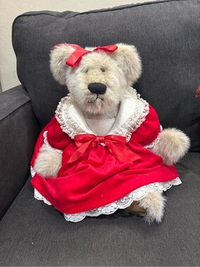 Handmade Fully Jointed Teddy Bear in Red Party Dress
